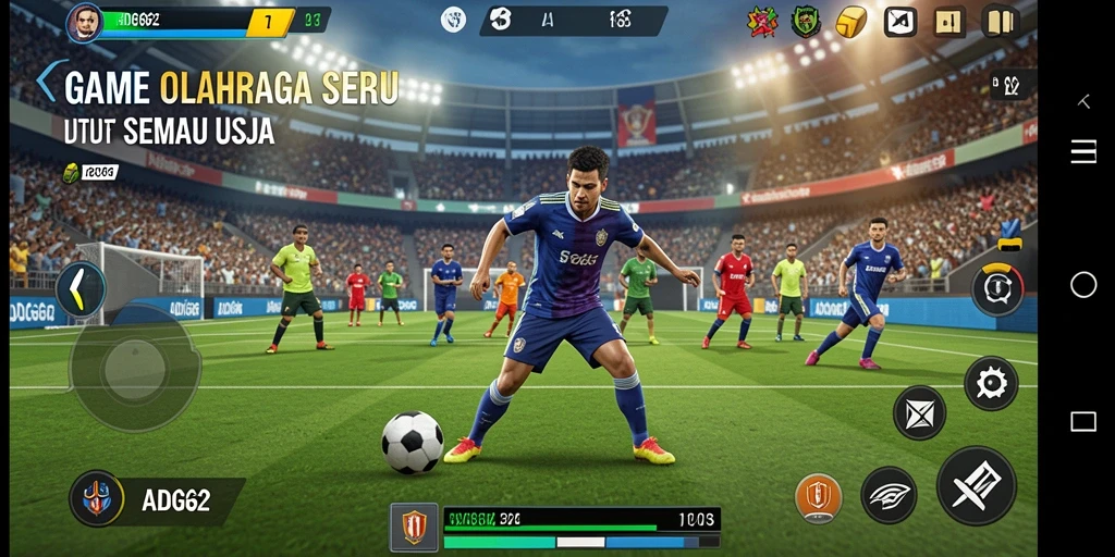 Screenshot utama ADG62 menampilkan aksi mendebarkan dalam permainan olahraga.