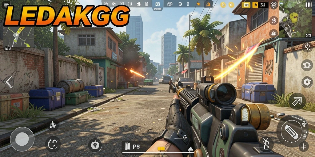 Tampilan gameplay seru dari LEDAKGG dengan pertempuran intens.